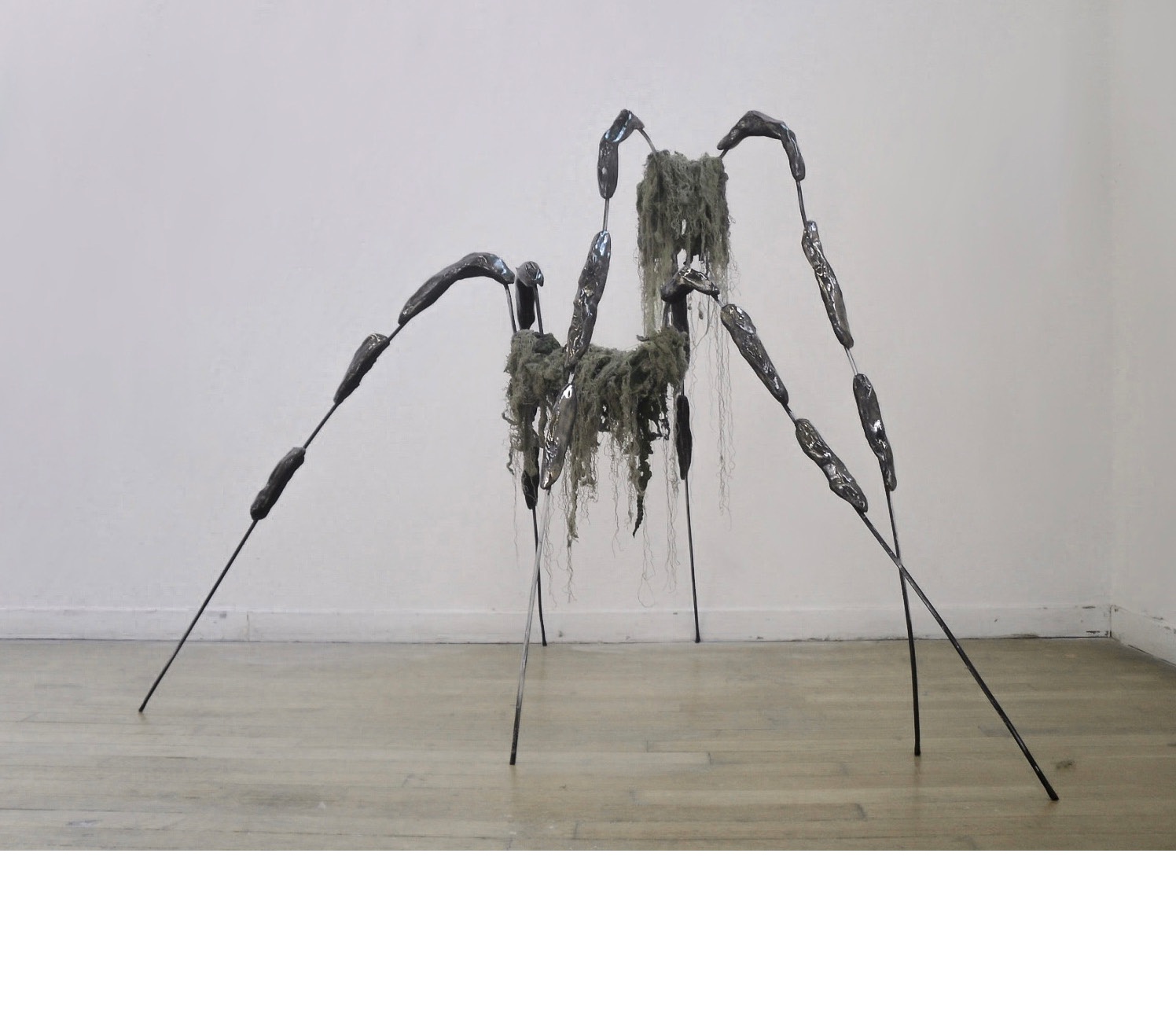 Mangrove roots from moving mud, 2026, ceramic, iron, fabric, 150x180x180cm